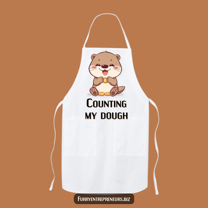 Funny Otter Counting Coins Apron: Cook Up Some Laughs in Style!