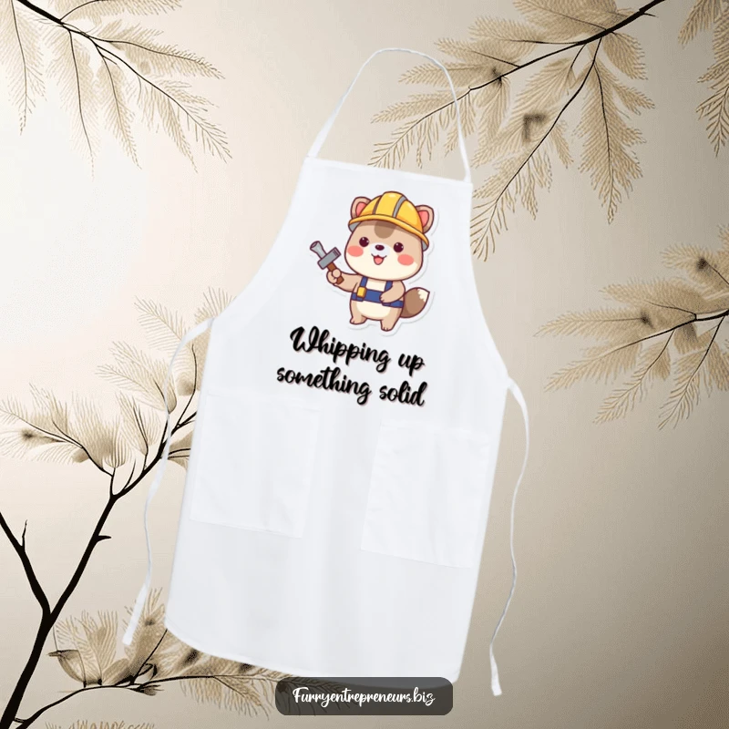 Funny Construction Animal Apron: A happy animal in a construction helmet with a tool, ready for kitchen projects, a handy funny gift.