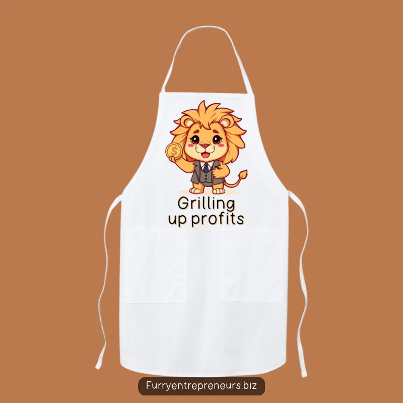 Funny Lion Suit Apron: Brave Business Beast Holding Coin, Chef's Hilarious Gift!