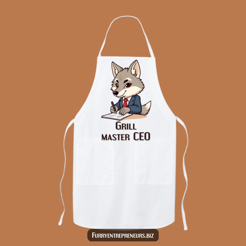 Funny Wolf Apron - Determined Chef in Business Suit Cooking Up Success