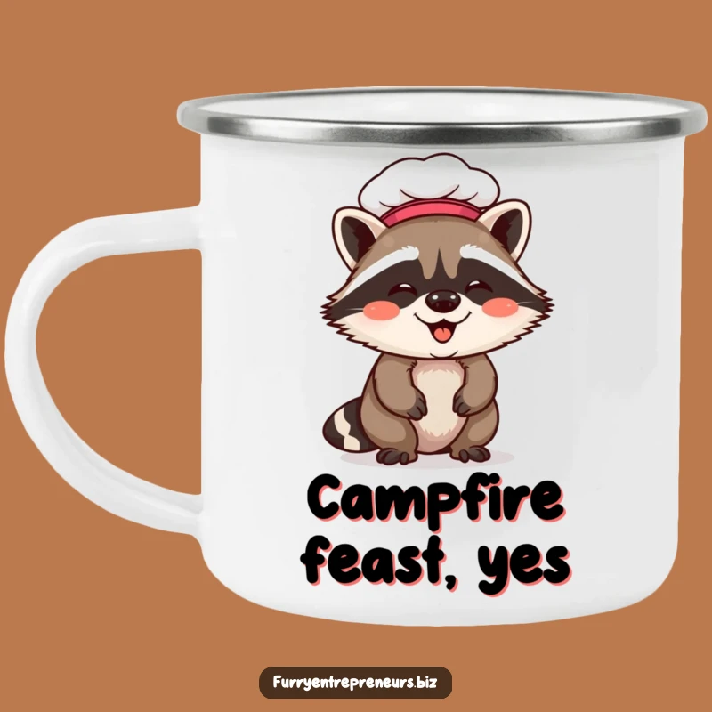 Funny Raccoon Chef Camping Mug: Enjoy Outdoors with Culinary Critter Style