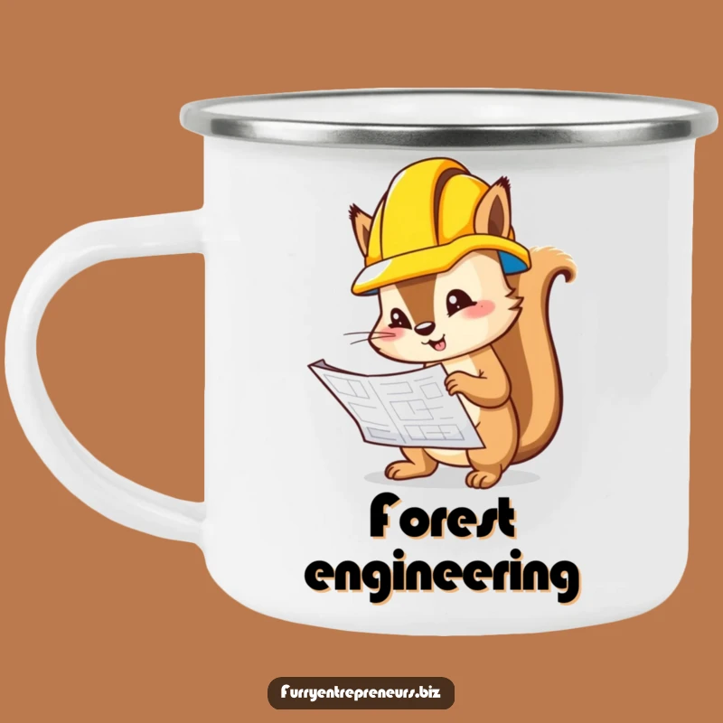 Funny Squirrel Campfire Mug: Quirky Blueprint Inspector Gift for Outdoor Engineers