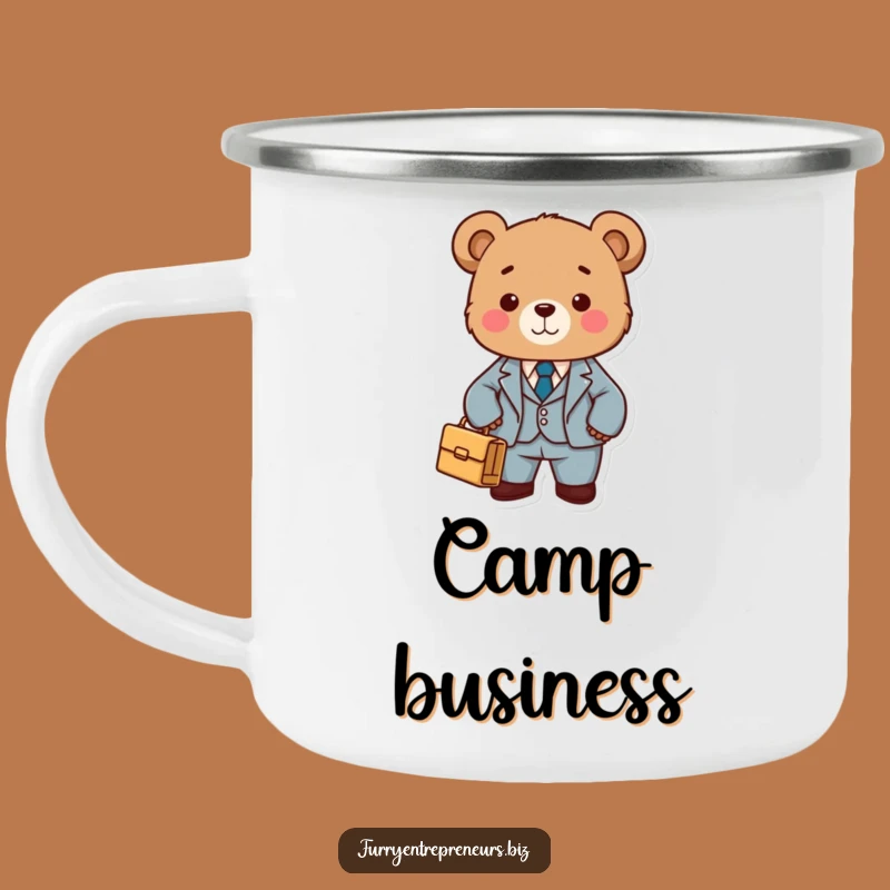 Funny Bear in Suit Camping Mug - Adventure Fuel for Executives