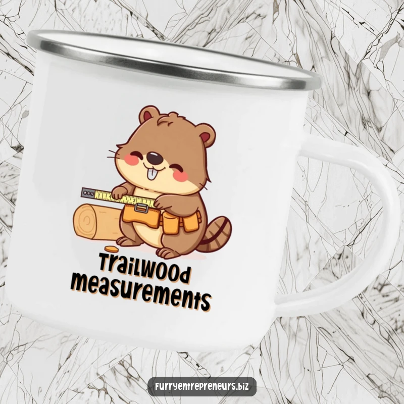 Funny Beaver Carpenter Camping Mug: A durable mug showing a beaver measuring wood, perfect for enjoying drinks in the wild with a funny, crafty twist.