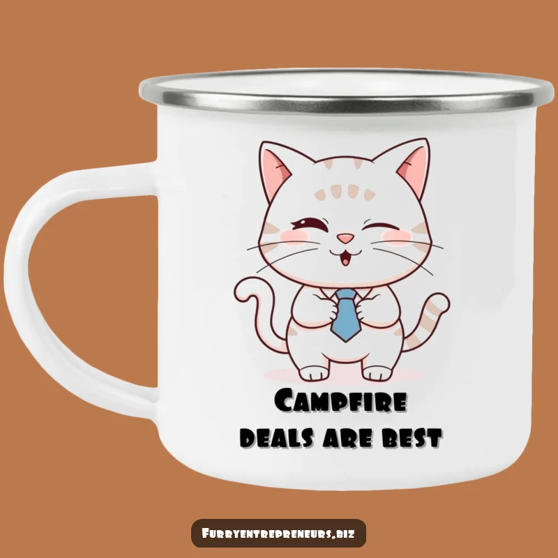 Funny Business Cat Camping Mug: Dapper Feline Enamel Cup, Great Gift!