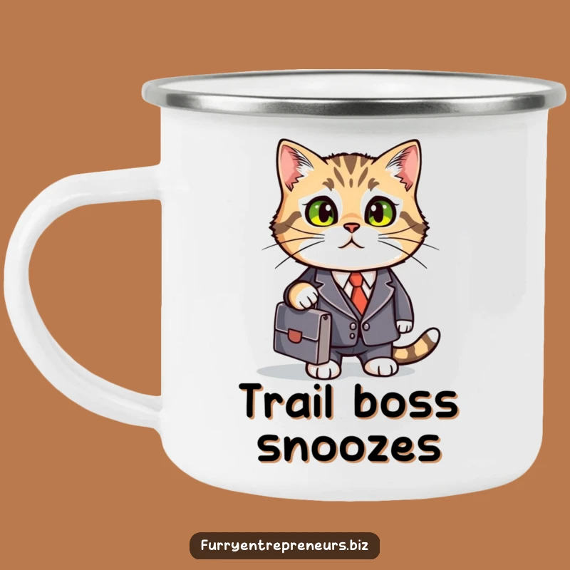 Funny Business Cat Camping Mug: Suited Feline Outdoor Gift