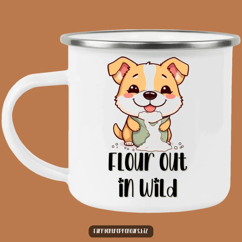 Funny Flour Dog Camping Mug: Durable Mischievous Pup for Outdoor Fun