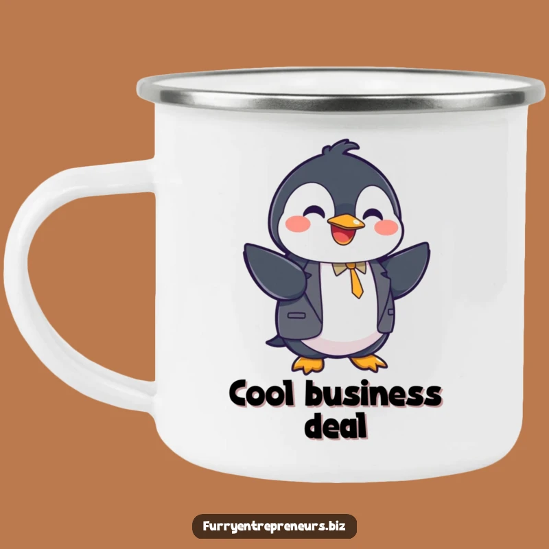 Funny Penguin Suit Handshake Camping Mug - Business Brews for Outdoors