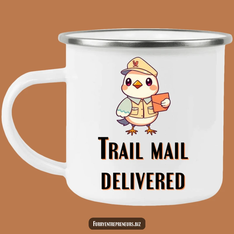 Funny Bird Mail Carrier Camping Mug: Sip Your Drink With This Adorable Uniformed Avian, Take Anywhere Funny Gift!