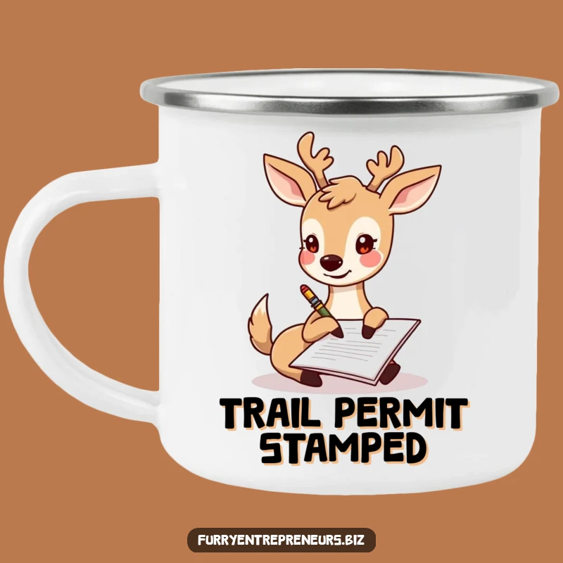 Funny Deer Signing Document Camping Mug: Hilarious Outdoor Gear for Happy Campers