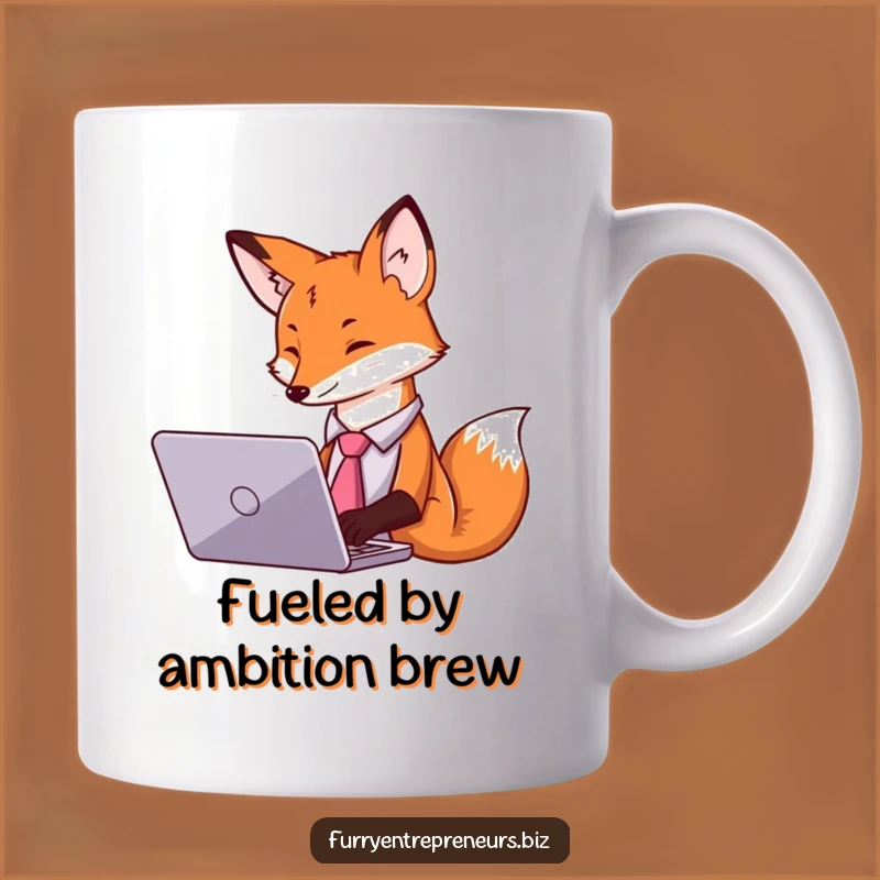 Funny Fox Tie Laptop Mug - Corporate Humor & Professional Fox Gift