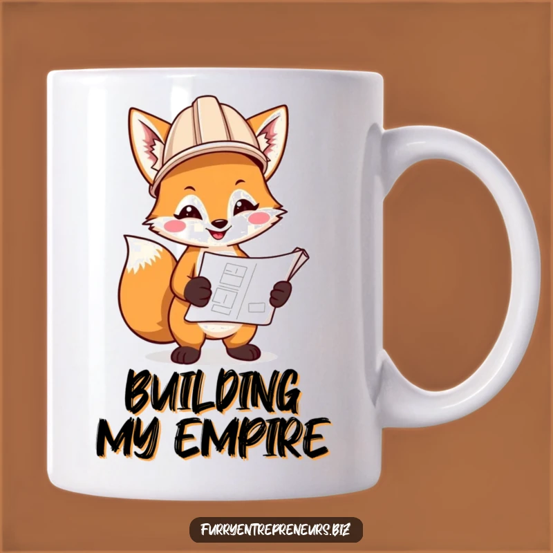 Funny Fox Engineer Mug: Hard Hat Fox With Blueprint, Perfect Gift for Builders!