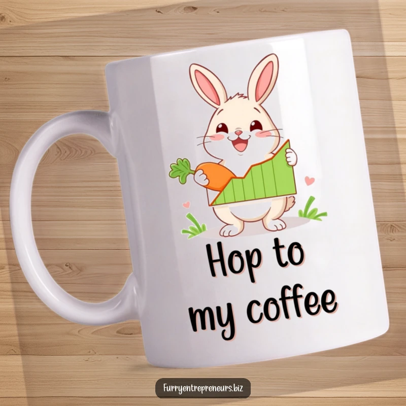 Funny rabbit character enthusiastically presenting a graph showing upward growth, with a carrot illustration, symbolizing success.