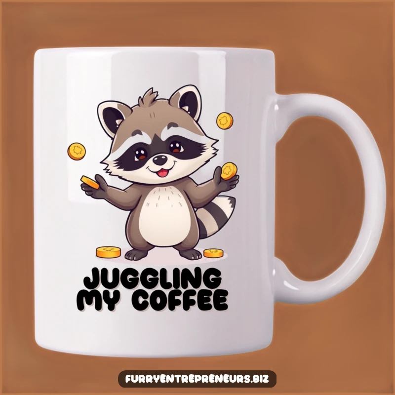 Funny Raccoon Juggling Coins Mug - Mischief & Money Humor Gift!