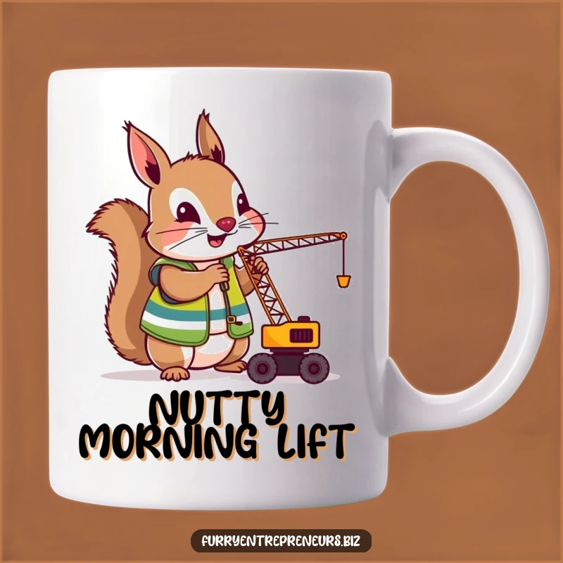Funny Squirrel Crane Operator Mug: Nutty Construction Worker Delivering Laughter, Perfect Funny Gift!