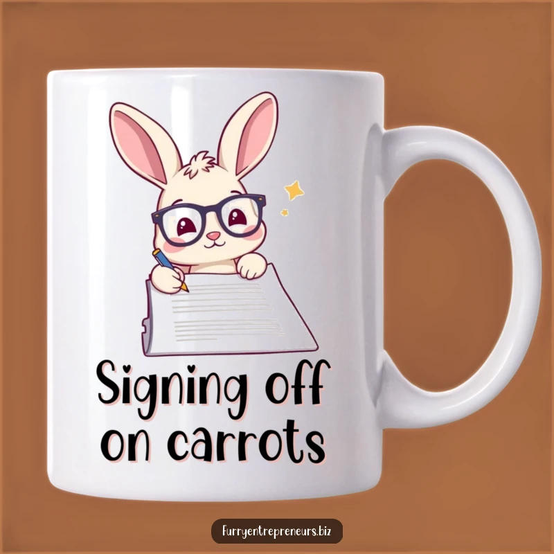 Funny Rabbit Signing Document Mug: Hilarious Bureaucracy Humor!