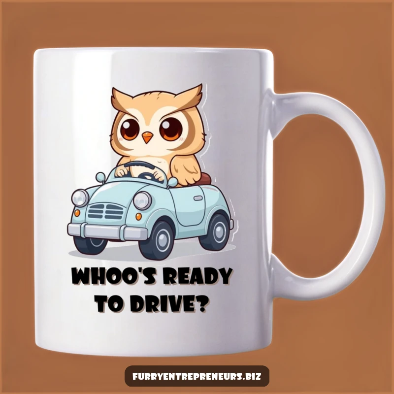 Funny Owl Driving Car Mug - Adorable Animal Humor Gift for Kids