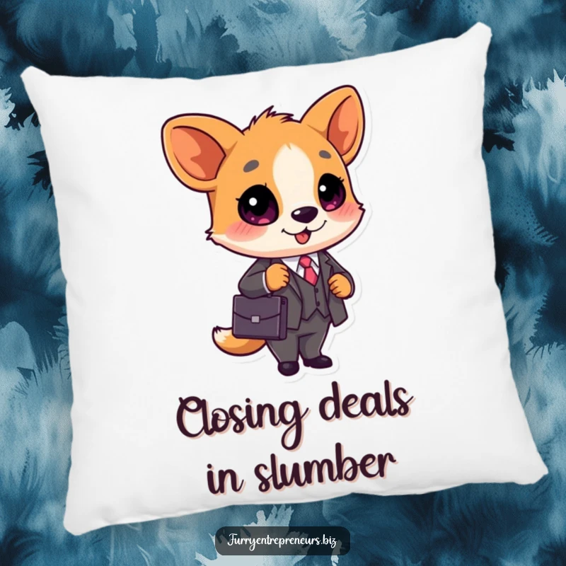 Funny Business Animal Pillow: A soft pillow featuring a cute animal in a business suit with a briefcase, offering comfort and a funny gift.