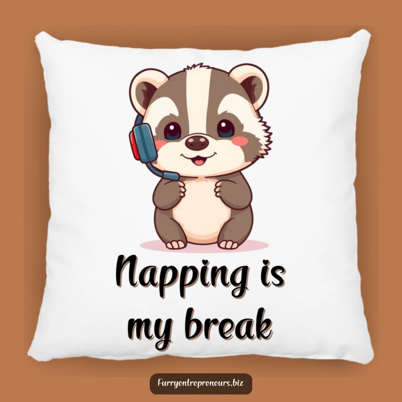 Funny Badger Presentation Pillow: Cozy Comfort for Focused Humor