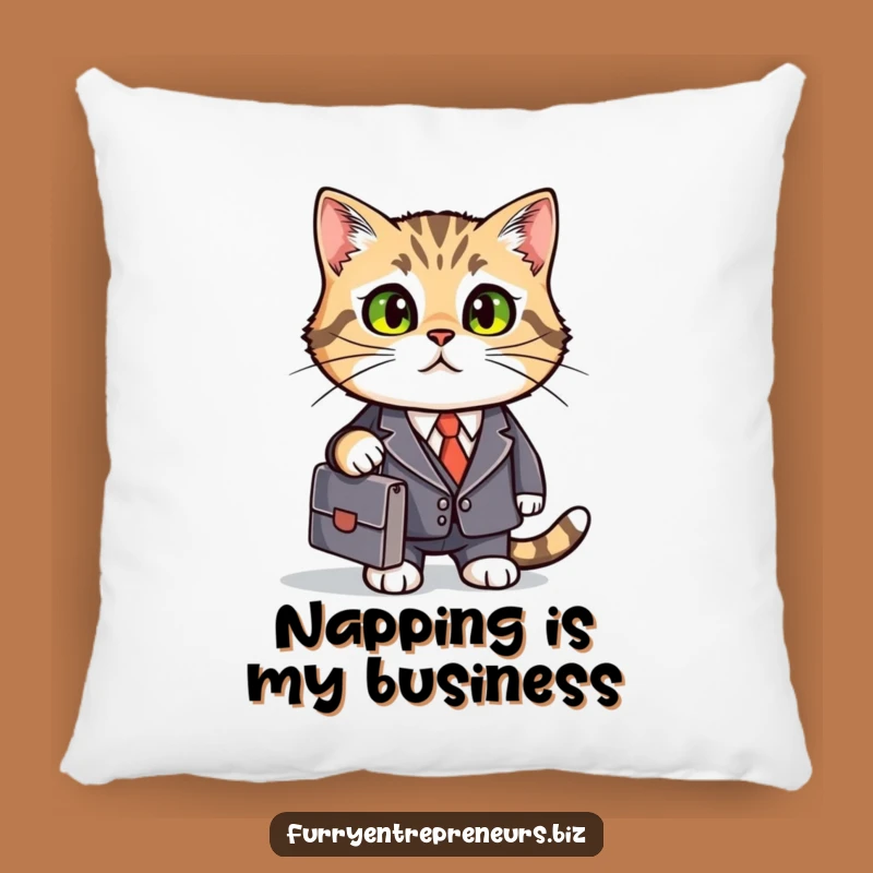 Funny Business Cat Pillow: Cozy Suited Feline Cushion Gift