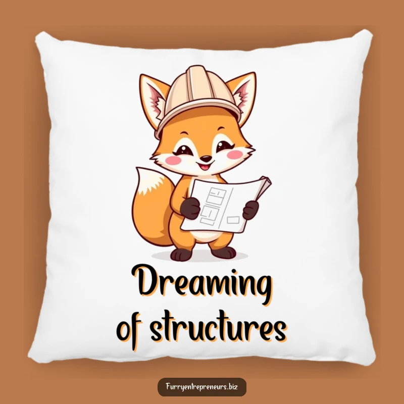 Funny Fox Engineer Pillow: Cute Hard Hat Fox With Blueprint, Comfy Funny Gift!