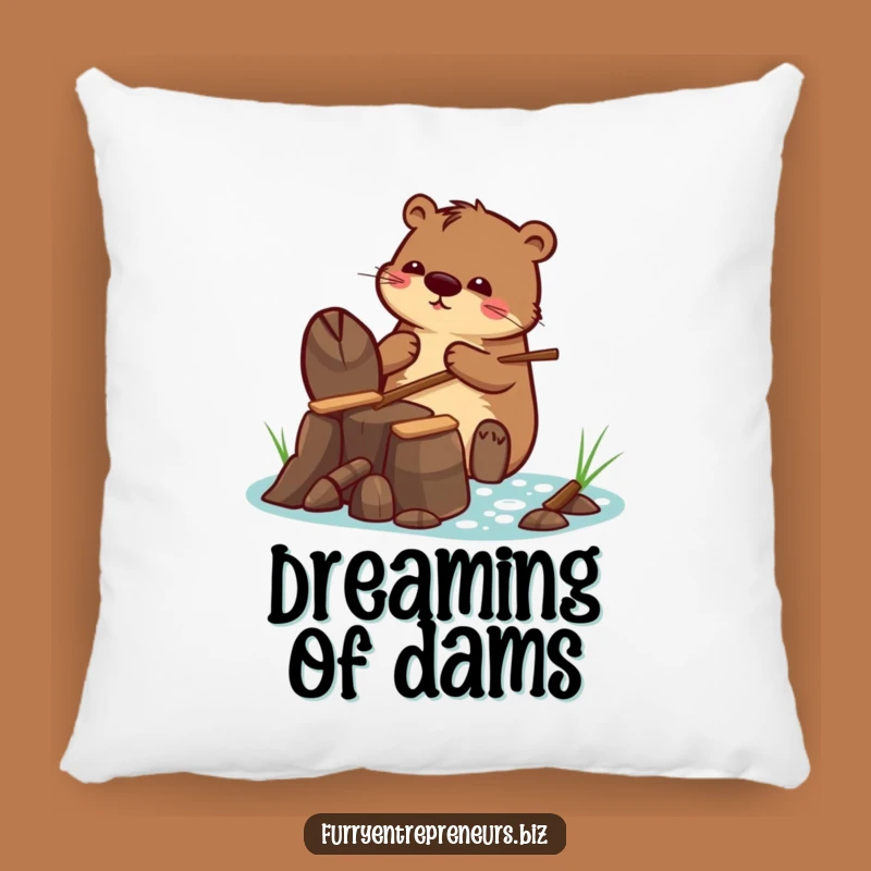 Funny Pillow: Beaver's Tiny Dam Creation - Cozy Comfort Gift!