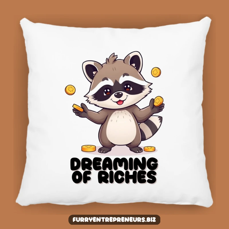 Funny Pillow: Raccoon's Coin Juggling Act - Cozy Comfort Gift!