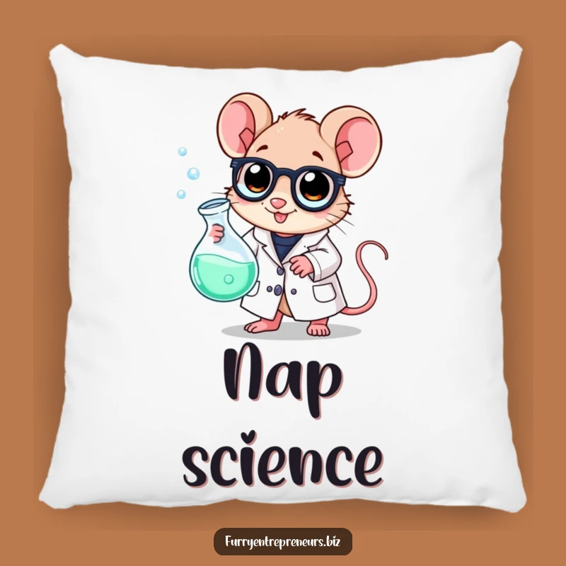 Funny Scientist Mouse Pillow: Cozy Lab Coat, Bubbling Beaker, Cute Funny Gift
