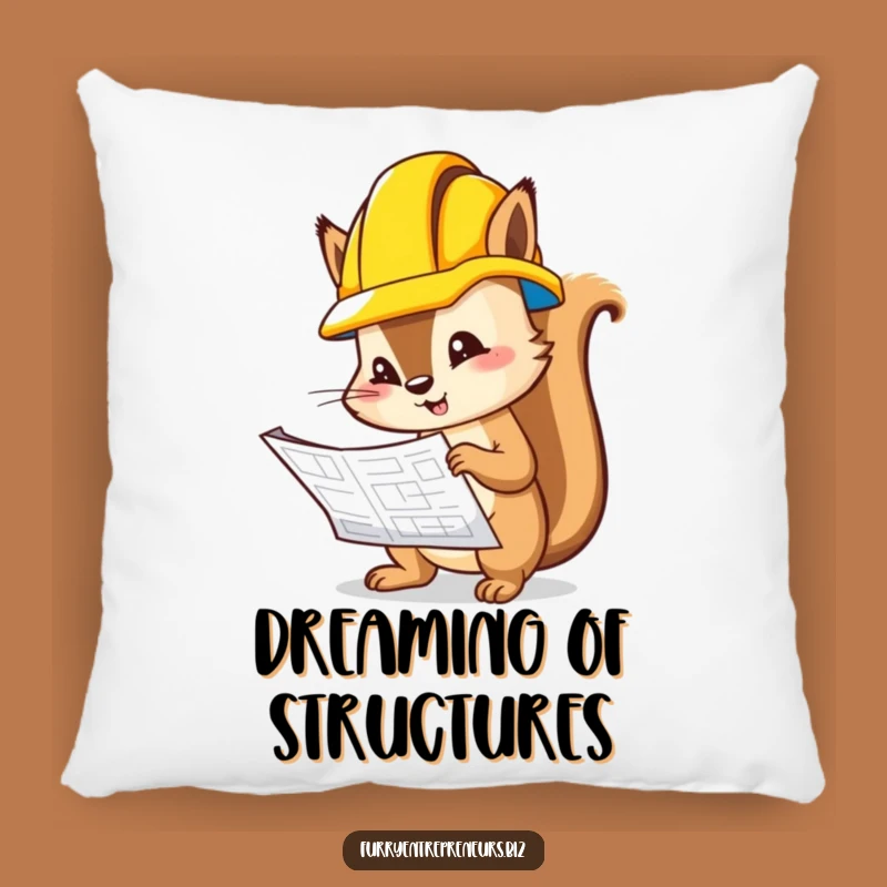 Funny Squirrel Blueprint Pillow: Comfy Inspector Cushion for Construction Fans