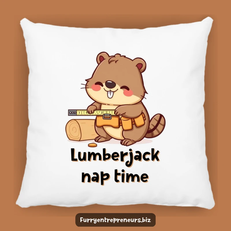 Funny Beaver Carpenter Pillow: Cozy Up With This Dedicated Woodworker, A Comfy Funny Gift!