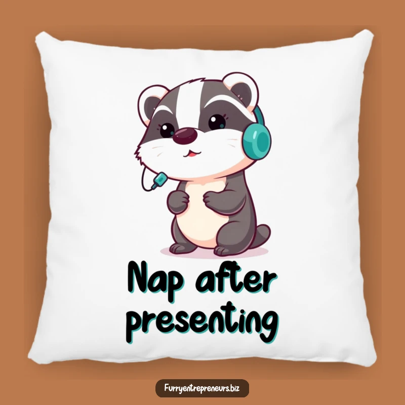 Funny Badger Presentation Pillow: Cuddle Up with This Focused Critter Comfort