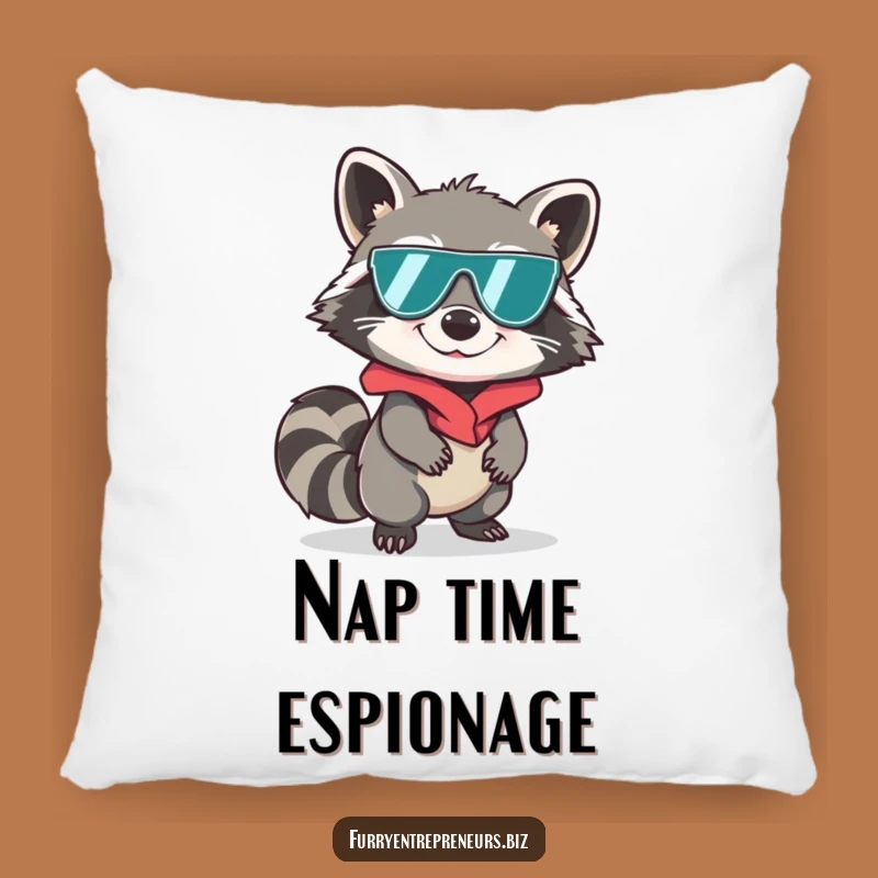 Funny Spy Raccoon Sneaking Pillow - Comfy Secret Agent Accent