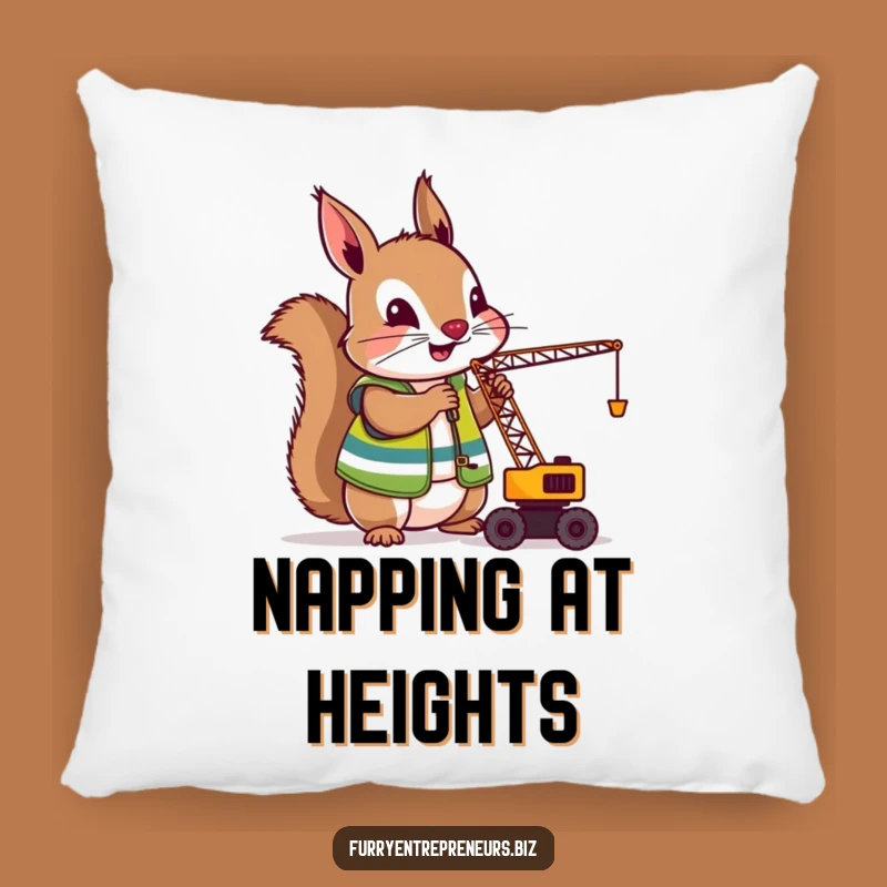 Funny Squirrel Crane Operator Pillow: Cozy Up With This Nutty Worker, A Comfy Funny Gift!