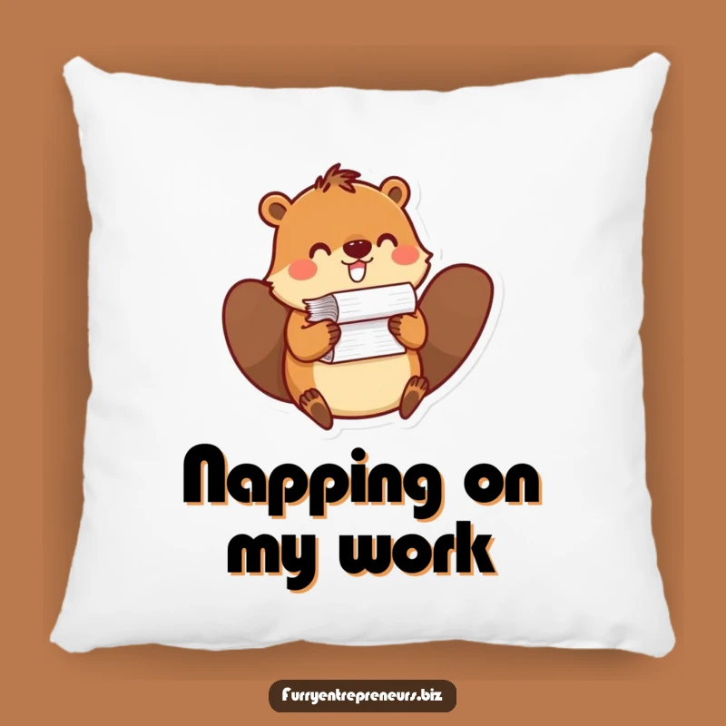 Funny Beaver Paper Stack Pillow - Cozy Office Humor Decor