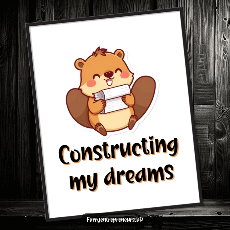 Funny digital art print of a beaver balancing a stack of papers, ideal for instantly adding office-themed humor and industrious vibes.