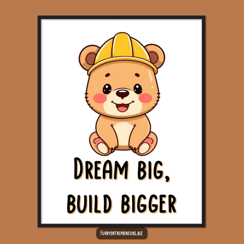Funny Bear Cub Construction Art Print - Happy Cub Building Decor