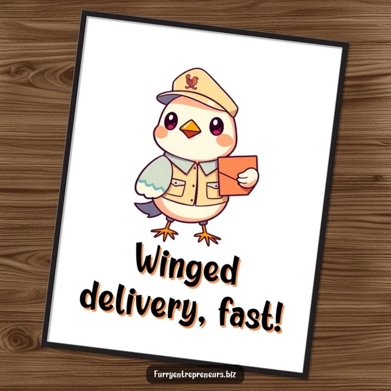 Funny Bird Mail Carrier Digital Art Print: A whimsical illustration of a bird in a postal uniform, ready to deliver smiles and add a funny touch to any digital display.