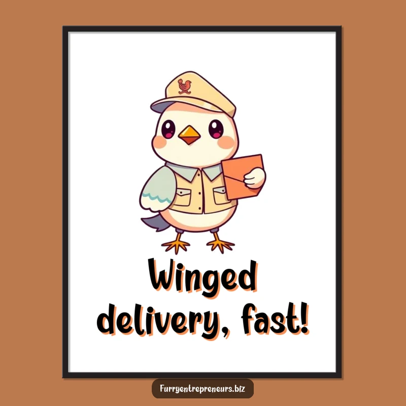 Funny Bird Mail Carrier Digital Art Print: Charming Uniformed Avian Decor, Perfect For Instant Funny Gift!
