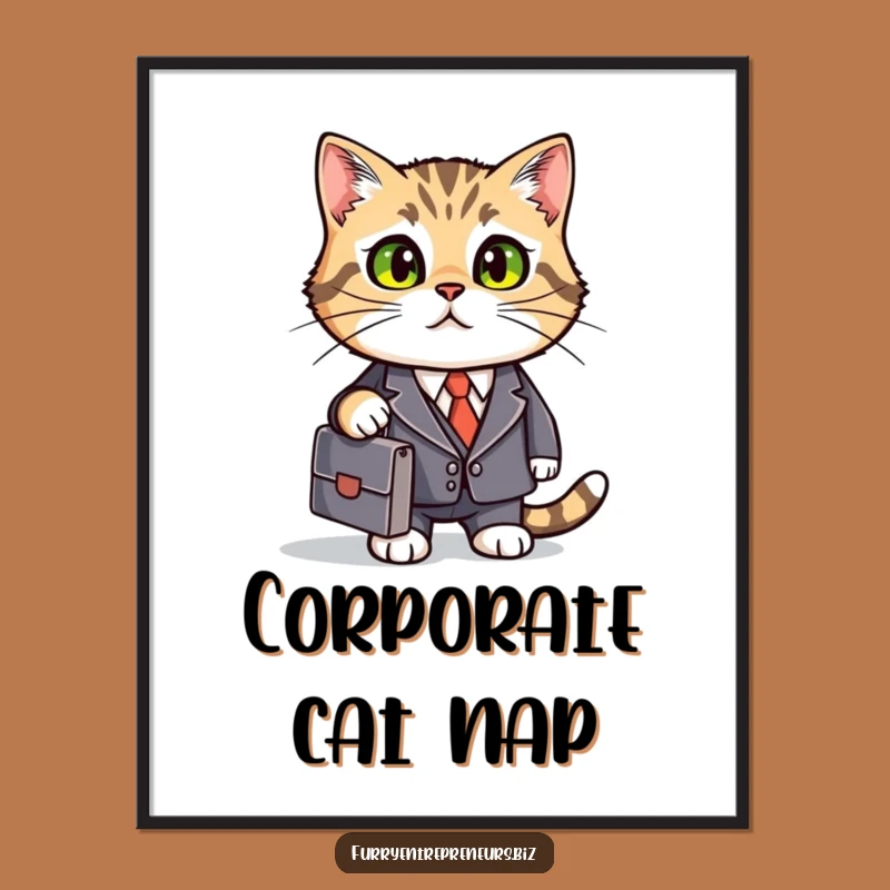 Funny Business Cat Digital Print: Suited Feline Wall Art Gift