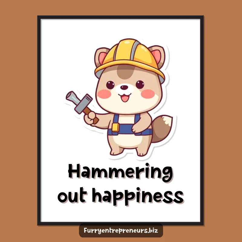 Funny Construction Animal Digital Art: Building Smiles, A Cheerful Gift