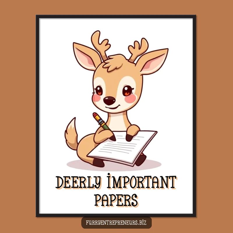 Funny Deer Signing Document Digital Art: Instant Hilarious Office Decor