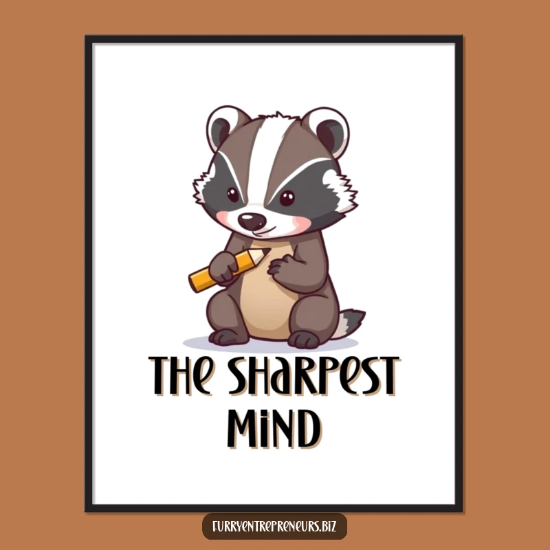 Funny Digital Art: Badger Sharpening Pencil - Instant Focused Gift!