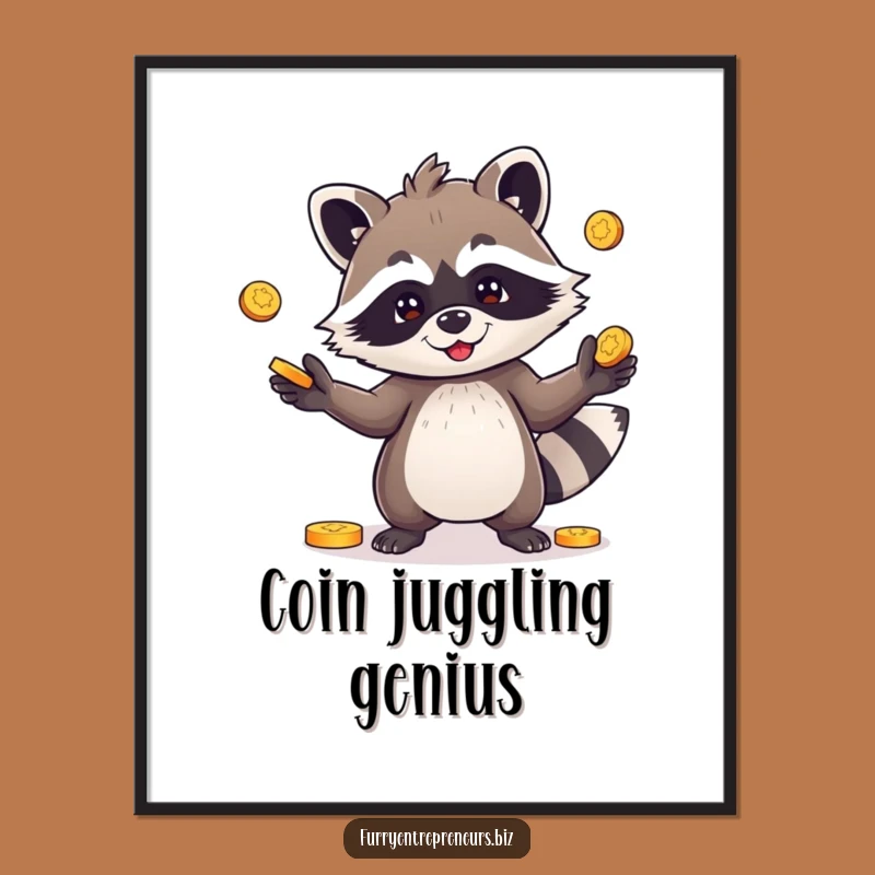 Funny Digital Art: Raccoon Juggling Coins - Instant Whimsical Gift!