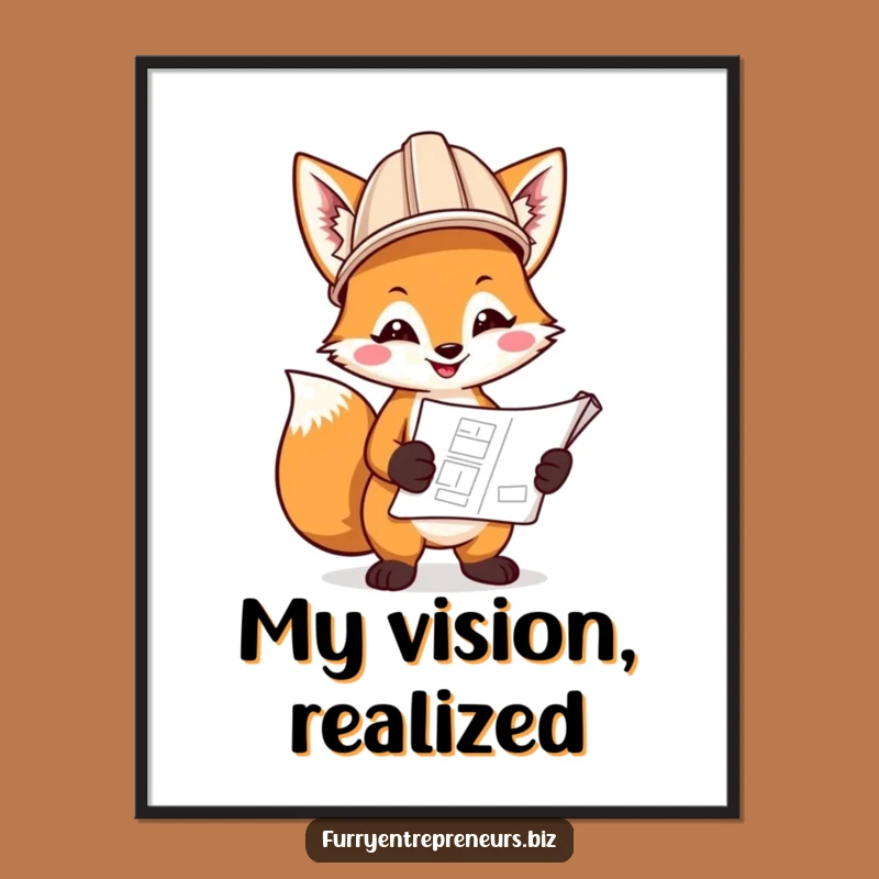 Funny Fox Construction Art Print: Smiling Hard Hat Fox Digital Design, Instant Funny Gift!