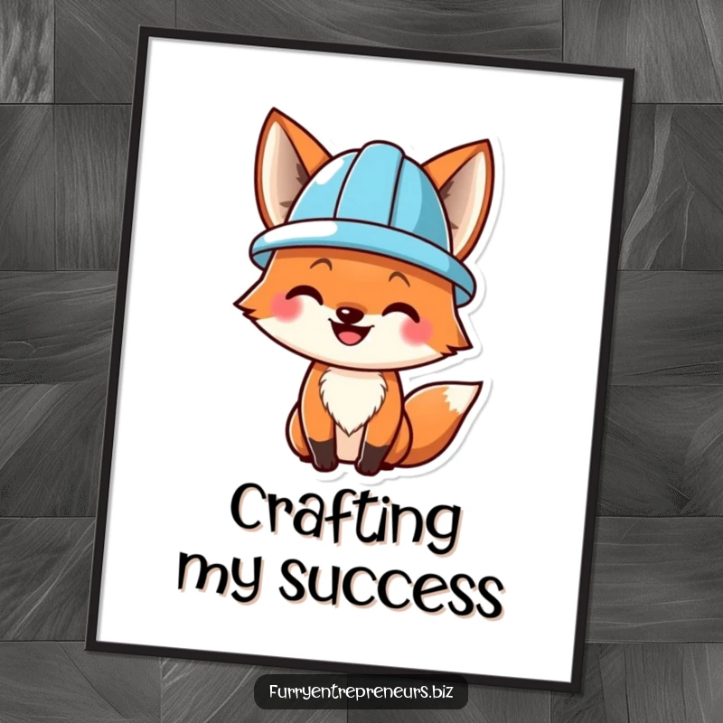 Funny digital art print of a smiling fox wearing a hard hat, ideal for instantly adding construction-themed humor and cheerful vibes.