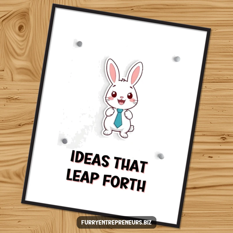 Funny digital art print of a happy rabbit in a tiny tie, presenting on a whiteboard, perfect for instant download.