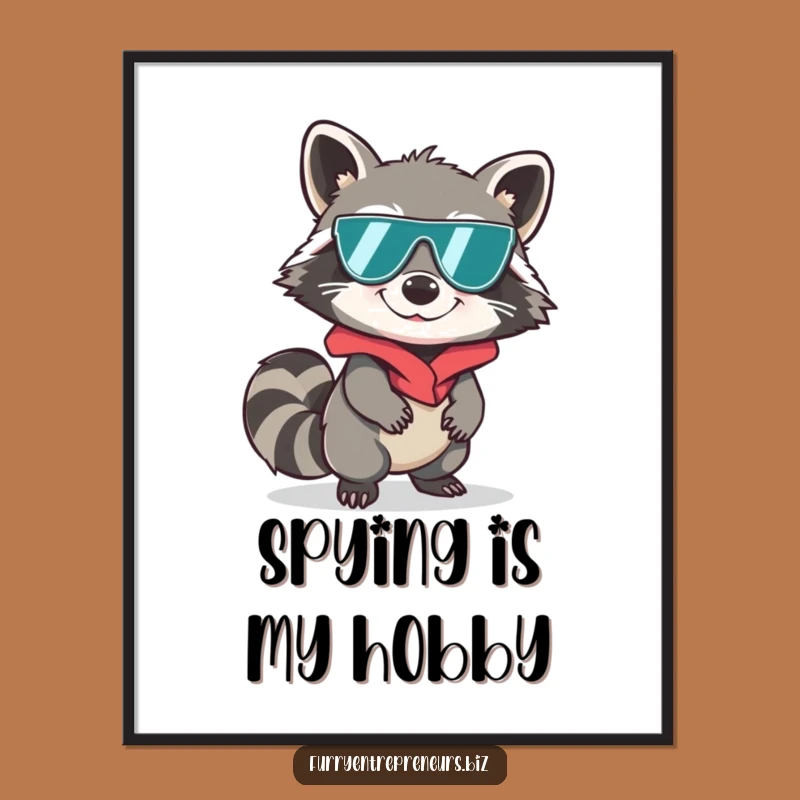 Funny Spy Raccoon Sneaking Digital Art - Instant Secret Agent Decor