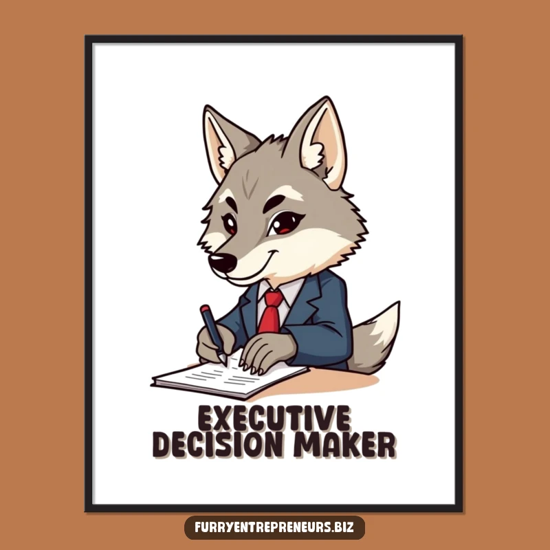 Funny Wolf Business Art Print - Determined Wolf Signing Papers Decor