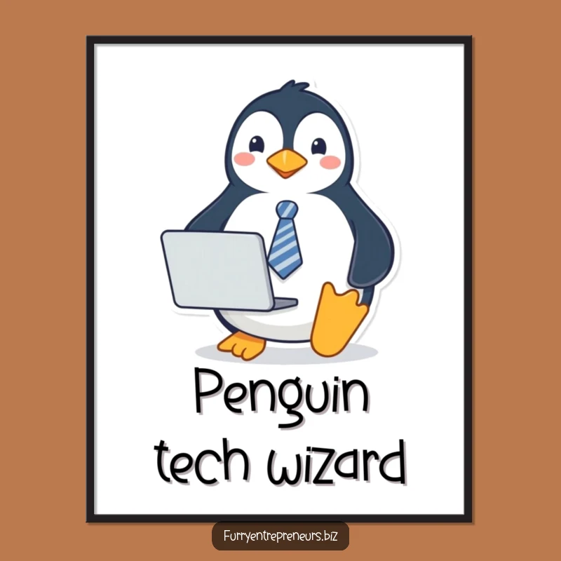 Funny Penguin Tie Digital Art: Instant Professional Bird Download for Your Walls