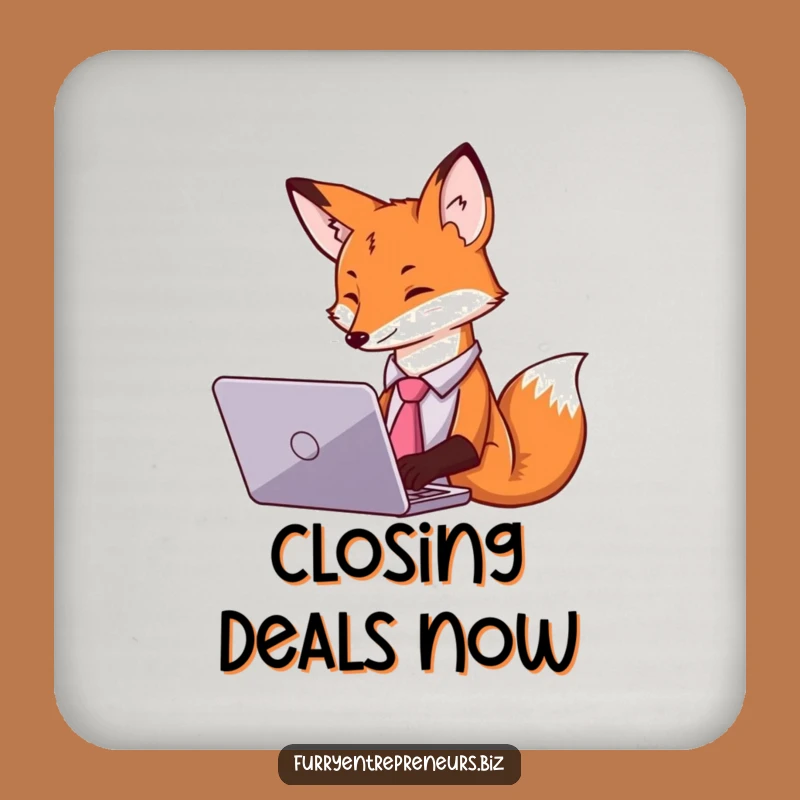 Funny Fox Tie Laptop Coaster Set - Protect Surfaces with Professional Flair